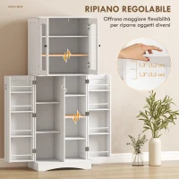 HOMCOM Mobile Dispensa Cucina con Ante, Armadietti e Cerniere a Chiusura Silenziosa, in Legno, 60x40x162 cm, Bianco(m-5)