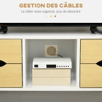 HOMCOM Meuble TV jusqu'à 40 pouces pieds en bois massif 4 tiroirs 1 niche centrale 90 x 30 x 46 cm naturel blanc(m-5)
