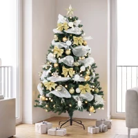 HOMCOM 5ft Pre-Lit Christmas Tree with 150 LED Lights, Artificial Xmas Tree with 8 Lighting Modes, 450 Tips, Remote, Green(m-8)