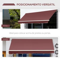 Outsunny Toldo Manual Retrátil 3,5x2,5 m com Ângulo Ajustável Manivela, Estrutura de Alumínio e Proteção UPF30+ Vinho Tinto(m-6)