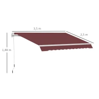 Outsunny Toldo Manual Retrátil 3,5x2,5 m com Ângulo Ajustável Manivela, Estrutura de Alumínio e Proteção UPF30+ Vinho Tinto(m-4)