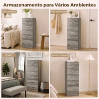 HOMCOM Cómoda Alta com 6 Gavetas para Quarto com Sistema Anti-Tombo 40x40x110 cm Cinzento-claro e Branco(m-7)