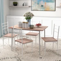 HOMCOM Conjunto de Refeição 5 Peças Conjunto de Mesa e 4 Cadeiras para 4 Pessoas com Estrutura de Aço 110x70x75 cm Madeira e Branco(m-2)