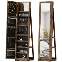 HOMCOM Armoire à Bijoux pivotante verrouillable boîte à bijoux avec Miroir - Armoire Bijoux Multi-Rangement - Brun Rustique(m-11)