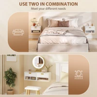 HOMCOM Set of 2 Wall Mounted Nightstands, Floating Bedside Tables with Fluted Drawer and Open Shelf for Small Bedroom, White(m-6)