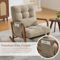 Cozy Rocking Chair with Adjustable Footrest and Side Pocket, Soft Corduroy Glider Armchair for Nursery, 92L x 80W x 70H cm, Khaki(m-4)