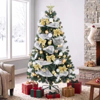 HOMCOM 5ft Pre-Lit Christmas Tree with 150 LED Lights, Artificial Xmas Tree with 8 Lighting Modes, 450 Tips, Remote, Green(m-14)