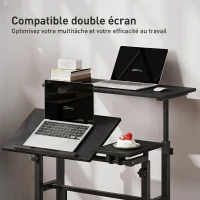HOMCOM Bureau assis debout bureau réglable en hauteur 70 x 60 cm à roulettes avec plateau inclinable cadre en métal noir(m-7)