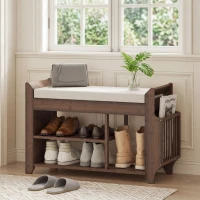 HOMCOM Shoe Bench 2-Tier Boot Section Entryway Storage Bench Cushioned Seat 80 x 30 x 50 cm Dark Brown and Cream(m-8)