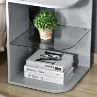 HOMCOM Modern Side Table Set of 2, Three Layer Bedside Table Nightstand with 2 Storage Shelves, for Living room, Bedroom, Grey(m-9)