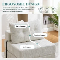 Cozy Convertible Floor Sofa Bed with Button-Tufted Detailing, Soft Chenille Folding Sleeper Couch for Living Room, 180L x 79W x 57H cm, Beige(m-5)