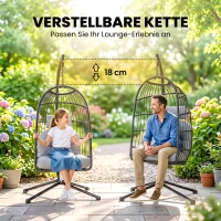 Outsunny Hängesessel mit Gestell faltbar Polyrattan Hängekorb mit Kissen Sicherheitsgurt Kopfstütze Bänder, höhenverstellbar(m-7)