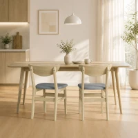 HOMCOM Lote de 2 Sillas de Comedor, Sillas de Cocina, Asientos Acolchados en Lino, Respaldo Curvado, Gris y Madera Natural(m-4)