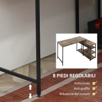 HOMCOM Scrivania Angolare con Scaffale a 3 Ripiani in Stile Industriale, 135x90x79 cm, Marrone e Nero(m-6)