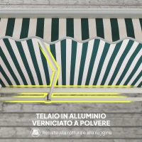 Outsunny Tenda da Sole a Bracci Avvolgibile a Manovella in Metallo e Alluminio, 4x2.5m, Verde e Bianco(m-6)