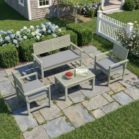 Outsunny 4 Seater Wooden Garden Furniture Set with Loveseat, Armchairs, Table, Acacia Wood Garden Sofa Set, Light Grey(m-2)
