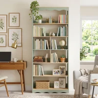 HOMCOM Bibliothèque, étagère de rangement à 6 niveaux avec 6 compartiments ouverts, 76 x 23,8 x 180 cm, bois naturel et vert(m-11)