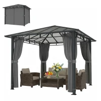 Outsunny Gartenpavillon ca. 3 x 3 m Metall Pavillon mit 6 mm Polycarbonat-Dach 4 Seitenteile, UV50+ Dunkelgrau(m-11)