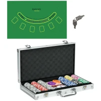 SPORTNOW 300-Piece Poker Chips Set, Poker Set with Mat, Chips, Two Card Decks, Dealer, Five Dices(m-11)