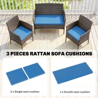 Outsunny Outdoor Seat Cushion Pads for Rattan Furniture, 3 PCs Garden Furniture Cushions,  Sky Blue(m-4)
