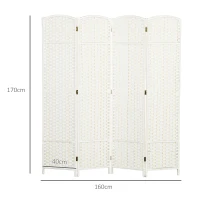 HOMCOM Biombo de 4 Painéis Separador de Ambientes Dobrável 160x170 cm para Sala de Estar Dormitório Escritório Branco(m-3)