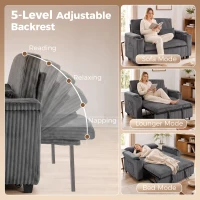 HOMCOM 2 Seater Sofa Bed, Pull Out Sleeper Sofa w/ Adjustable Backrest, Storage Armrests, Cup Holders, Side Pockets, Dark Grey(m-5)