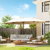 Outsunny Grande Parasol de Jardin Exterieur 4,6 x 2,7 m avec Pied en Croix, Parasol Double avec Manivelle, pour Terrasse, Crème(m-2)
