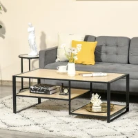 HOMCOM Tavolino da Caffè in Stile Industriale a 3 Ripiani, in MDF e Acciaio, 120x60x46cm(m-10)