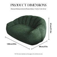 Plush 2-Seater Bean Bag Sofa with High Density Sponge, Cosy Lazy Couch for Gaming Room and Pet-Playing Room, 140L x 98W x 61H cm, Green(m-3)