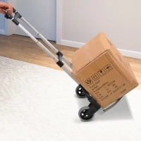 HOMCOM Aluminium Folding Hand Truck Trolley, Heavy Duty Foldable Sack Cart with Adjustable Telescoping Handle, 70KG Load Capacity(m-10)