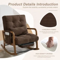 Cozy Rocking Chair with Adjustable Footrest and Side Pocket, Soft Corduroy Glider Armchair for Nursery, 92L x 80W x 70H cm, Coffee(m-5)