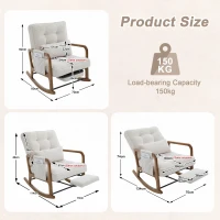 Cozy Rocking Chair with Adjustable Footrest and Side Pocket, Soft Corduroy Glider Armchair for Nursery, 92L x 80W x 70H cm, Beige(m-3)