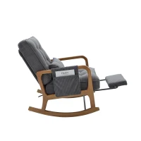 Cozy Rocking Chair with Adjustable Footrest and Side Pocket, Soft Corduroy Glider Armchair for Nursery, 92L x 80W x 70H cm, Gray(m-15)