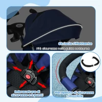 HOMCOM Triciclo Passeggino per Bambini con Maniglione, Parasole Regolabile e Cintura di Sicurezza, Blu Scuro(m-8)