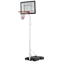 HOMCOM Canestro Basket per Adulti con Tabellone in PVC Regolabile 210-260cm Ruote Integrate Bianco(m-11)
