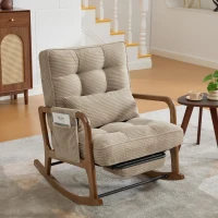 Cozy Rocking Chair with Adjustable Footrest and Side Pocket, Soft Corduroy Glider Armchair for Nursery, 92L x 80W x 70H cm, Khaki(m-10)