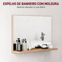 Kleankin Espelho de Casa de Banho de Parede com Prateleira Aberta Estilo Moderno para Hall de Entrada e Corredor 60x12x40 cm Madeira Natural(m-6)