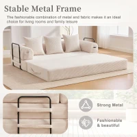 Cozy Compressible Folding Sofa with Detachable Metal Frame, Soft Modular Sectional Couch for Small Apartment, 110L x 33W x 33H cm, Beige(m-6)