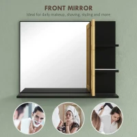 HOMCOM Bamboo Panel Bathroom Mirror, with Shelves(m-5)