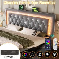 Smart Double Bed with Height-Adjustable Headboard, Stylish Bed Frame for Contemporary Bedrooms, 204L x 145W x 108H cm, Grey(m-5)