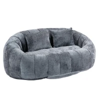 Cozy Oversized Bean Bag Sofa with 2 Matching Pillows, Soft 2-Seat Sectional Couch for Living Room and Bedroom, 145L x 95W x 63H cm, Grey(m-2)