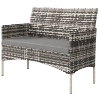Outsunny 2-Sitzer Rattan Gartensofa PE-Rattan Outdoor-Terrassen-Sofa mit Polster, Anti-Rutsch-Matten, Stahlrahmen, Hellgrau(m-11)