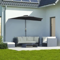 Outsunny 2.7m Garden Half Parasol, Outdoor Balcony Umbrella with 5 Steel Ribs, Patio Sun Shade, Black(m-2)