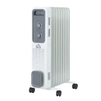 HOMCOM 2000W Oil Filled Radiator, 9 Fin, Portable Electric Heater with 3 Heat Settings, Safety Cut-Off and Wheels, White(m-10)