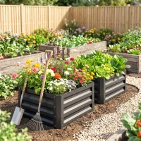Outsunny Set of 2 Raised Garden Bed, Outdoor Elevated Galvanised Planter Box for Flowers, Herbs, 60x60x30.5cm, Grey(m-8)