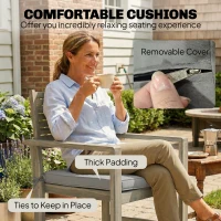 Outsunny 4 Seater Wooden Garden Furniture Set with Loveseat, Armchairs, Table, Acacia Wood Garden Sofa Set, Light Grey(m-6)