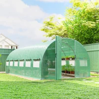 Outsunny Serre tunnel de jardin 18m², serre de jardin tunnel avec porte et 12 fenêtres avec moustiquaires, 295x597x200cm, vert(m-10)