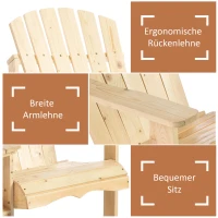 Outsunny Adirondack Gartenstuhl mit Tisch und Schirmloch 2 Sitzer Gartensessel Sitzgruppe Gartenmöbel für Balkon Massivholz Natur 178 x 87 x 92 cm(m-5)