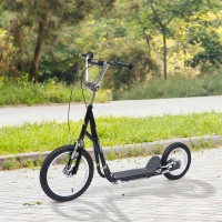 HOMCOM Trottinette patinette Vélo Enfant à partir de 5 Ans Tout Terrain Grands pneus gonflables Guidon réglable poignées Freins et béquille pour Adultes et Enfants Acier Noir(m-10)