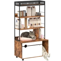 PawHut Katzentoilette mit 3-Ebenen-Regal und Kratzpfosten, geschlossenes Katzenklo, 80 x 48 x 152 cm, Braun(m-12)